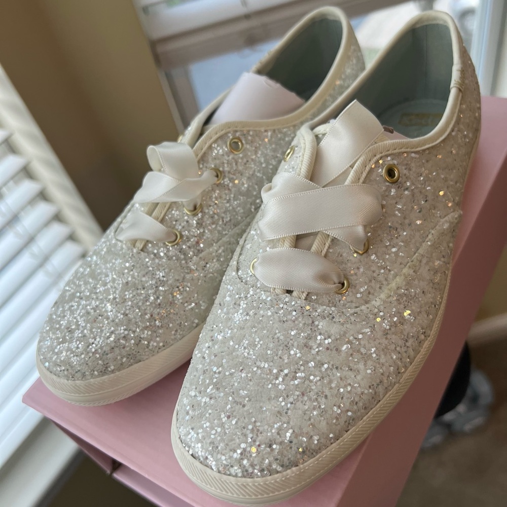 NIB Keds Kate Spade New York Glitter sneakers - cream ivory bride bridal white